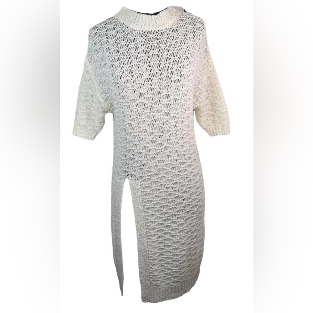 100% SILK White Knit Midi Dress